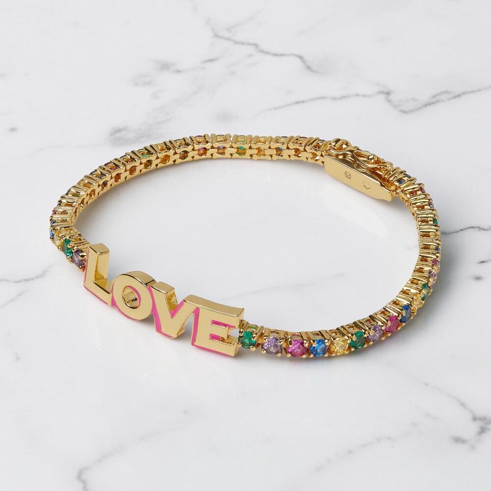 NWT Kate Spade New York Like Magic Love Tennis Bracelet Multi KF122 Gold Tone